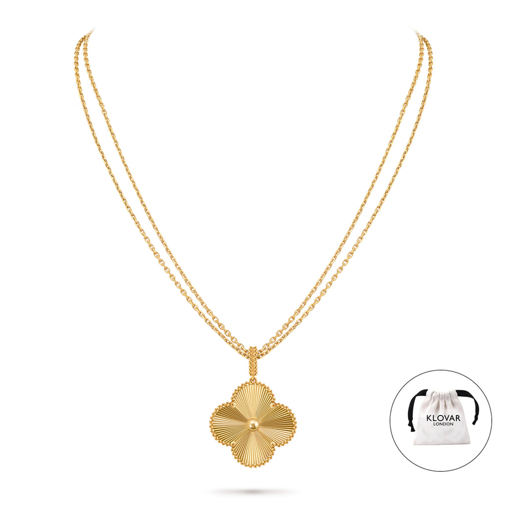KLOVAR LONDON Gold Clover Long 1 Motif Necklace 925 Silver 18k Gold Plated
