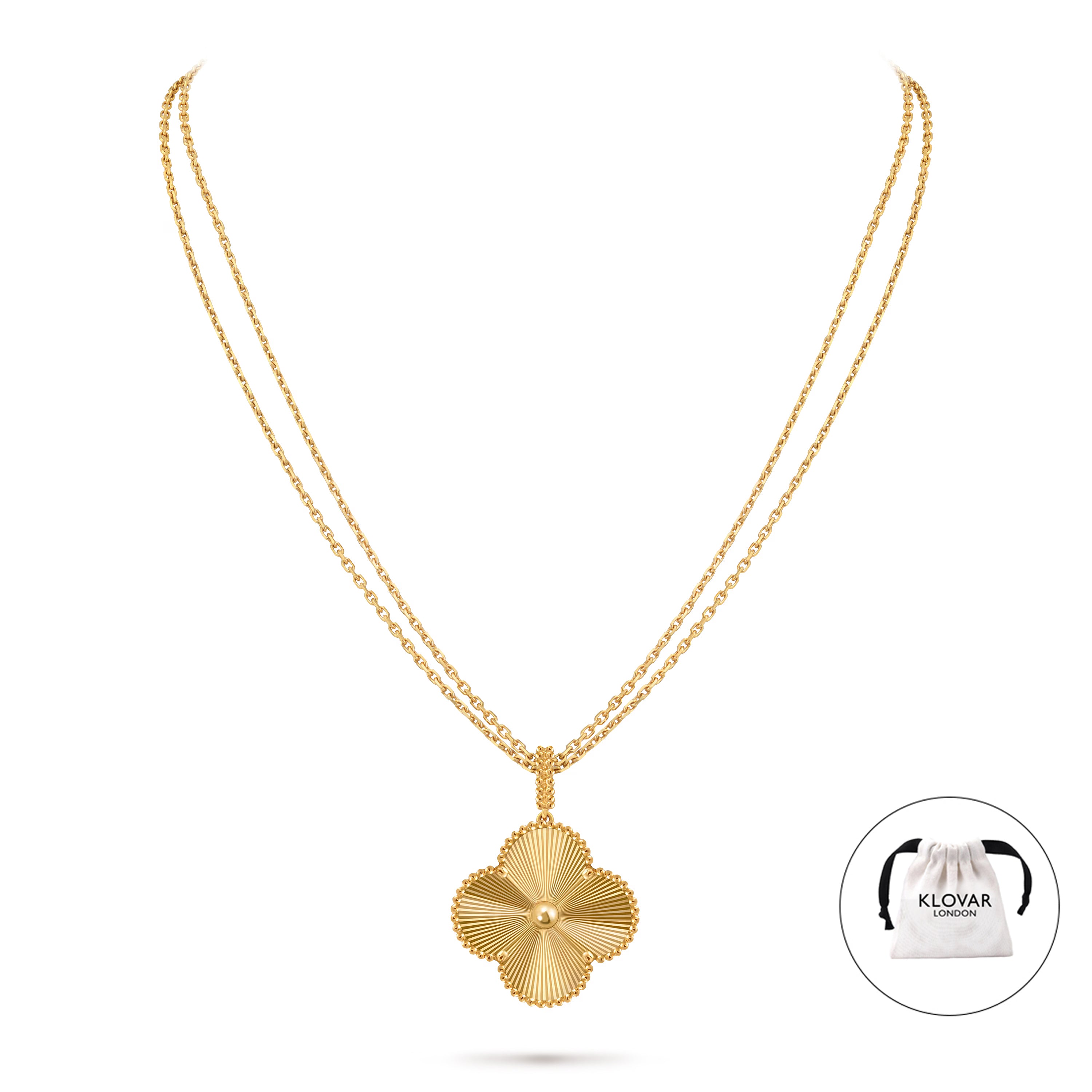 KLOVAR LONDON Gold Clover Long 1 Motif Necklace 925 Silver 18k Gold Plated