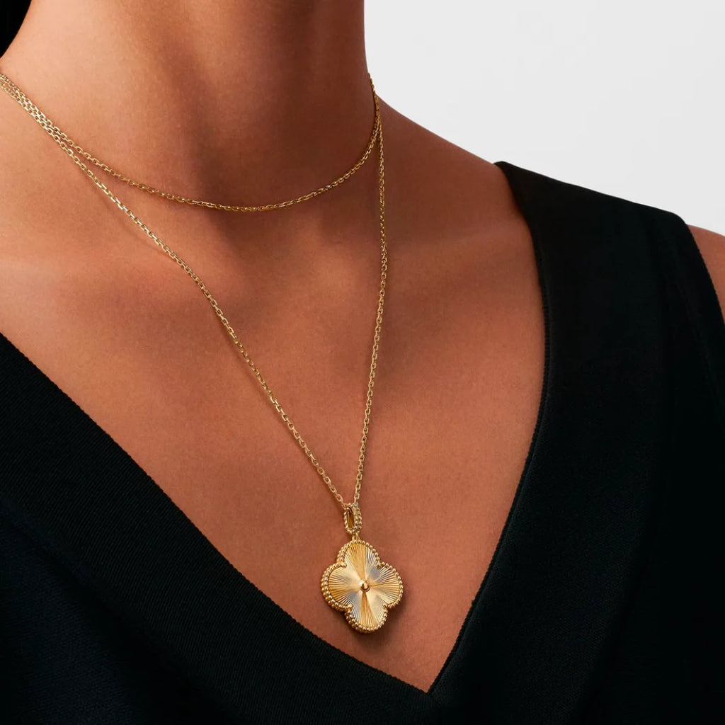 KLOVAR LONDON Gold Clover Long 1 Motif Necklace 925 Silver 18k Gold Plated