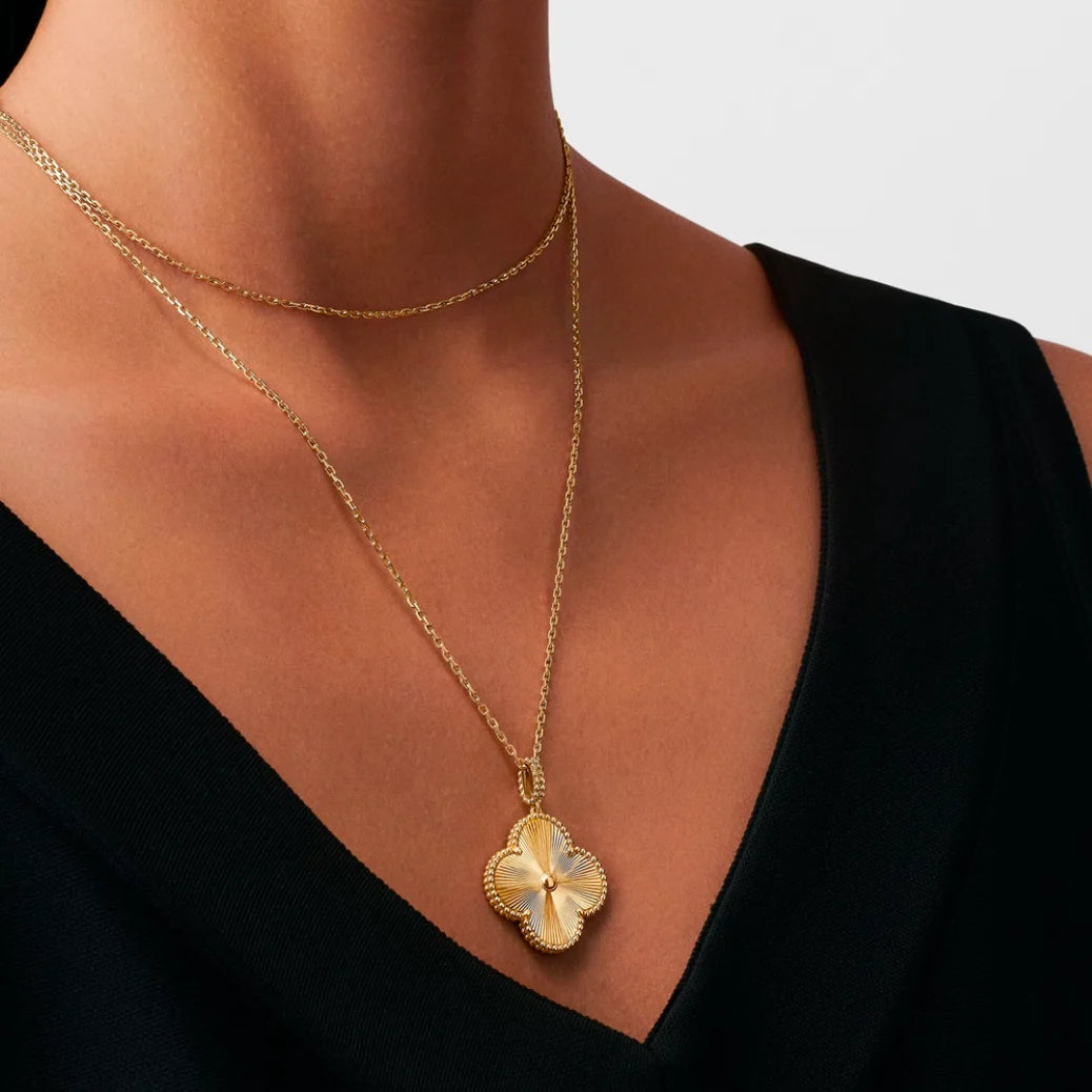 KLOVAR LONDON Gold Clover Long 1 Motif Necklace 925 Silver 18k Gold Plated