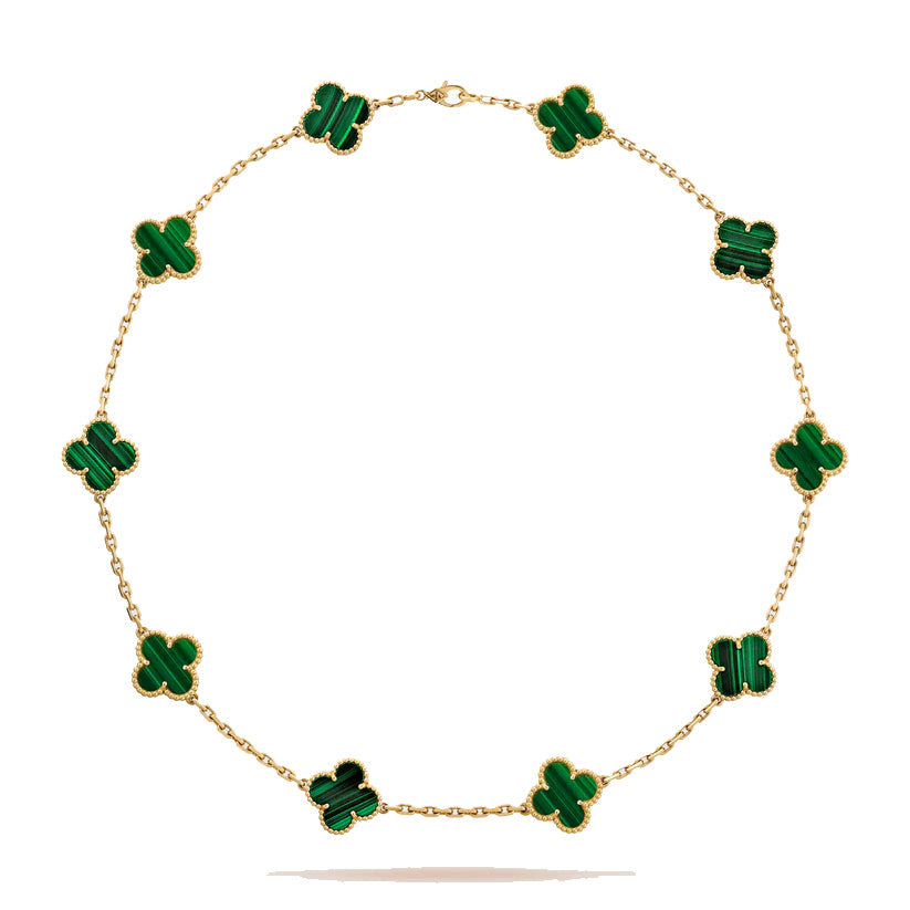 KLOVAR LONDON Green Clover 10 Motif Necklace 925 Silver 18k Gold Plated