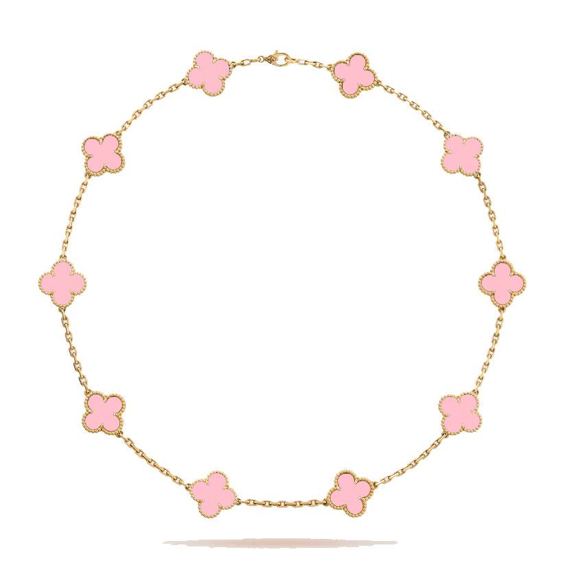 KLOVAR LONDON Pink Clover 10 Motif Necklace 925 Silver 18k Gold Plated