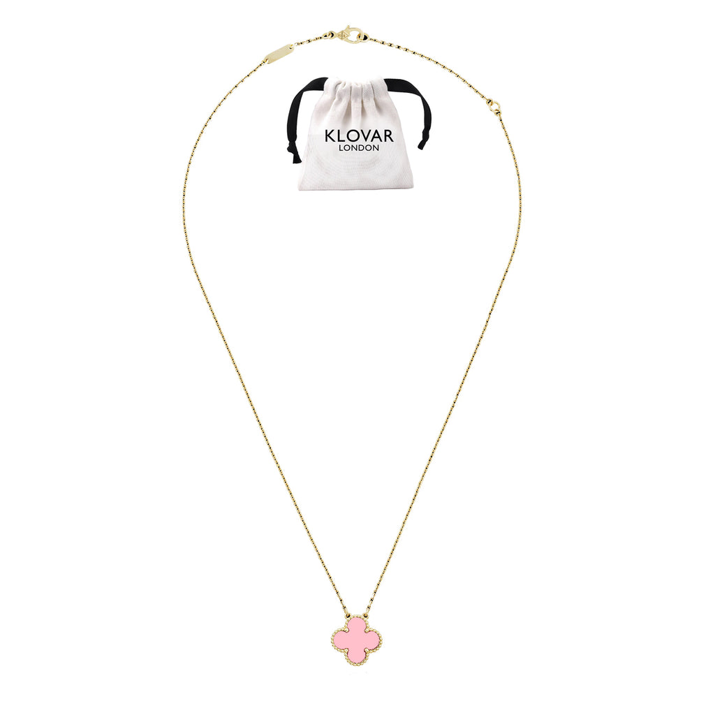 KLOVAR LONDON Pink Clover Necklace 925 Silver 18k Gold Plated