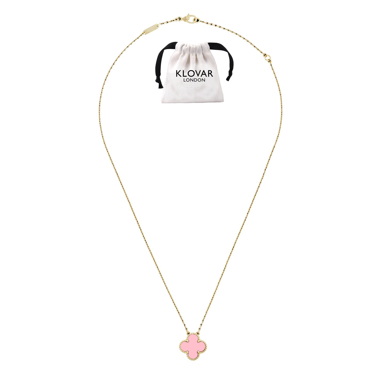 18K Gold Pink Clover Necklace Four Leaf Single Clover - Pink