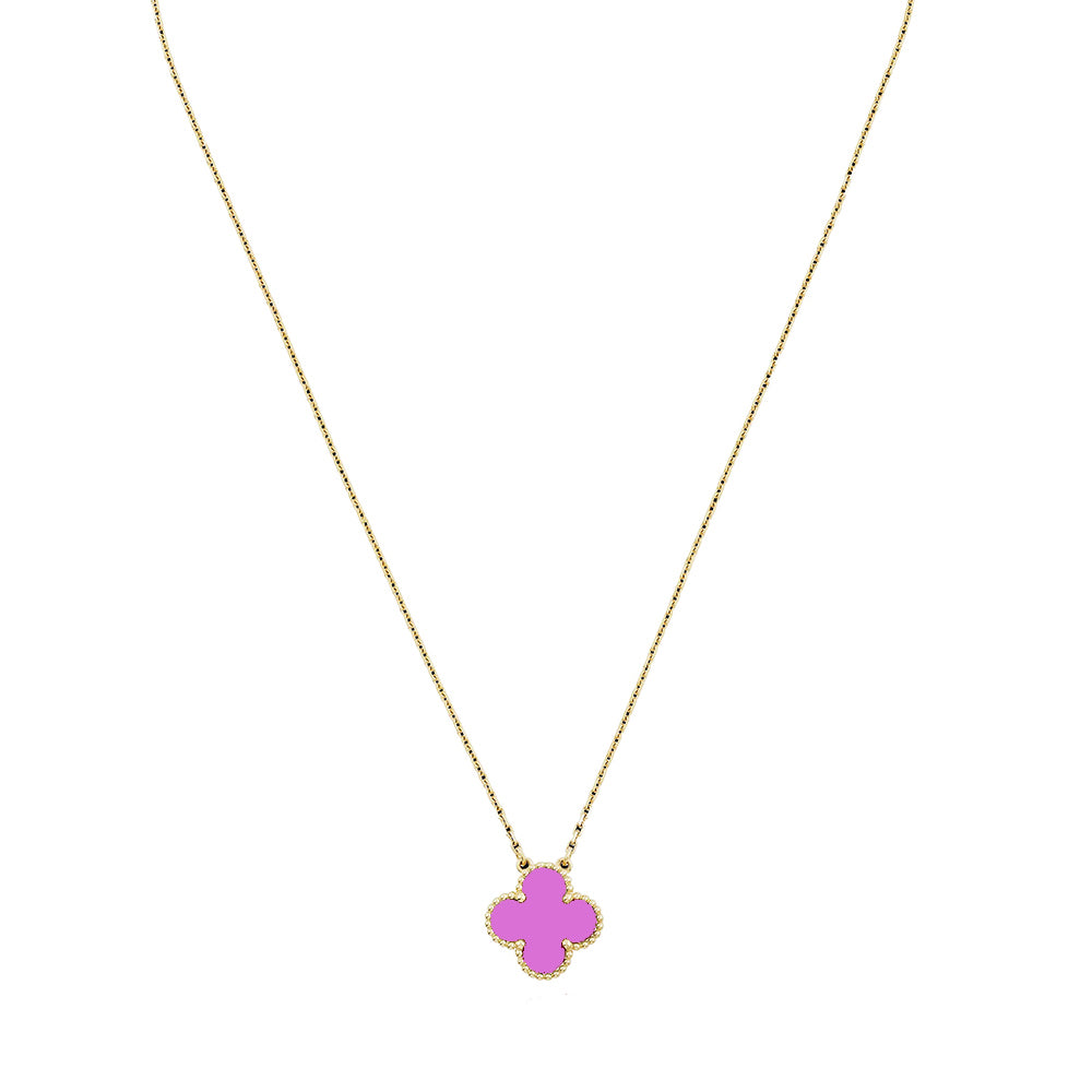 KLOVAR LONDON Purple Clover Necklace 925 Silver 18k Gold Plated
