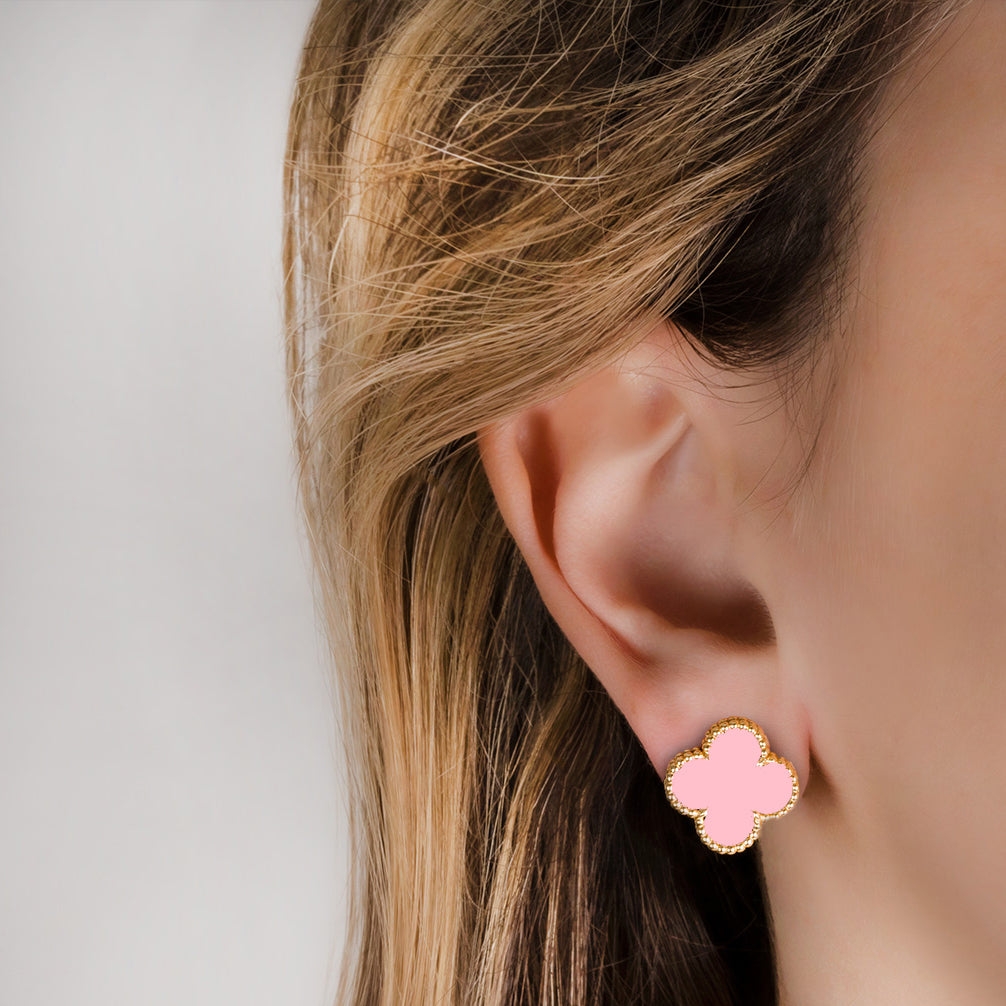 KLOVAR LONDON Pink Clover Earrings 925 Silver 18k Gold Plated