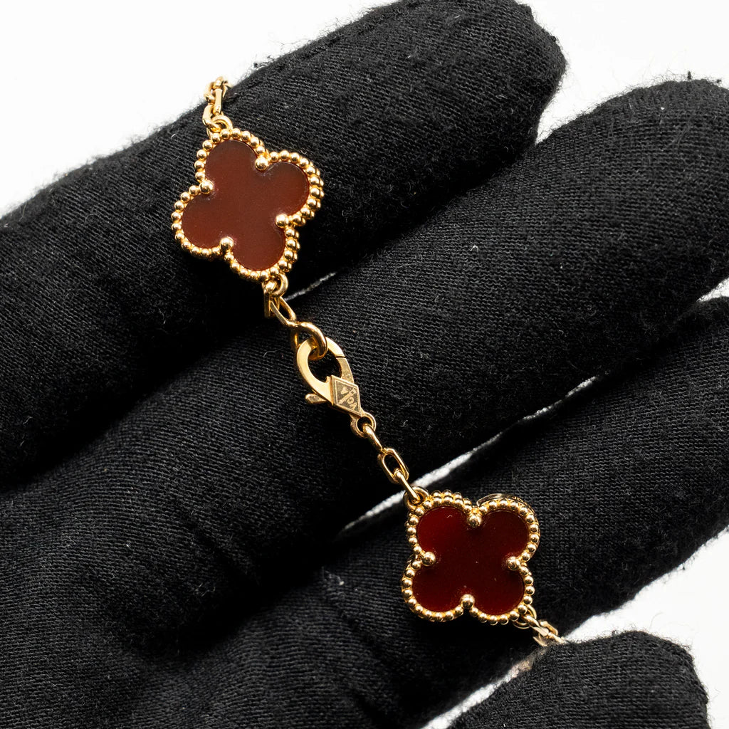 KLOVAR LONDON Red Clover Bracelet 925 Silver 18k Gold Plated