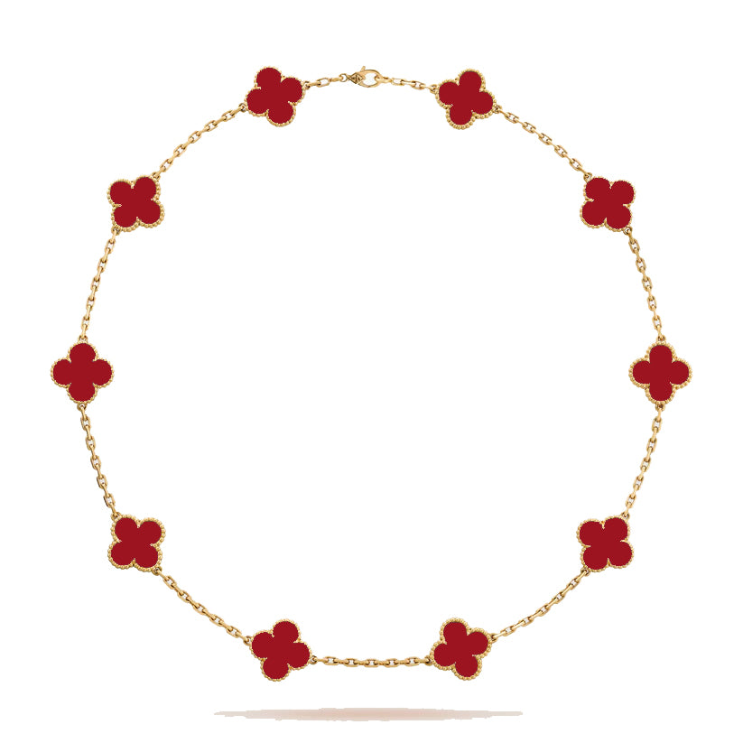 KLOVAR LONDON Red Clover 10 Motif Necklace 925 Silver 18k Gold Plated