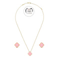 KLOVAR LONDON Pink Clover Necklace Earrings Set 925 Silver 18k Gold Plated