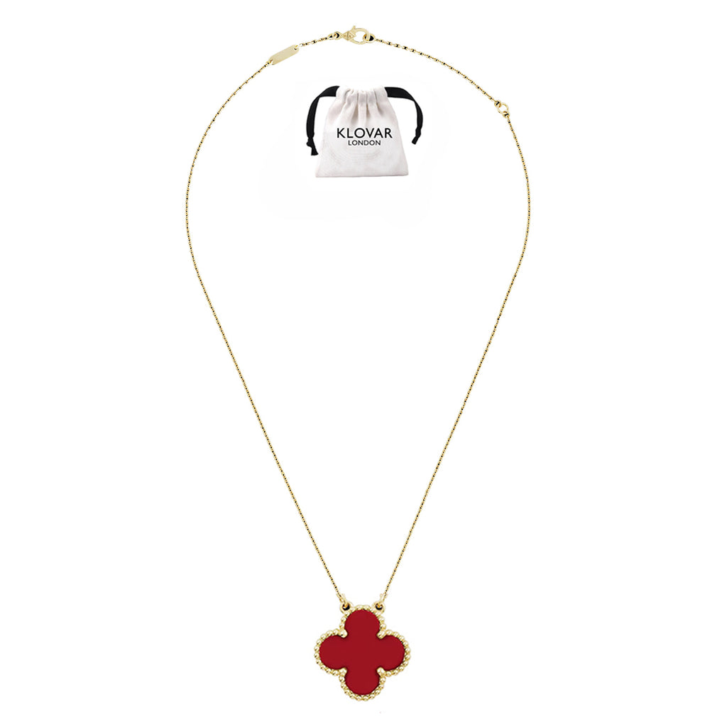 KLOVAR LONDON Red Large 1 Motif Clover Necklace 925 Silver 18k Gold Plated
