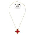KLOVAR LONDON Red Large 1 Motif Clover Necklace 925 Silver 18k Gold Plated