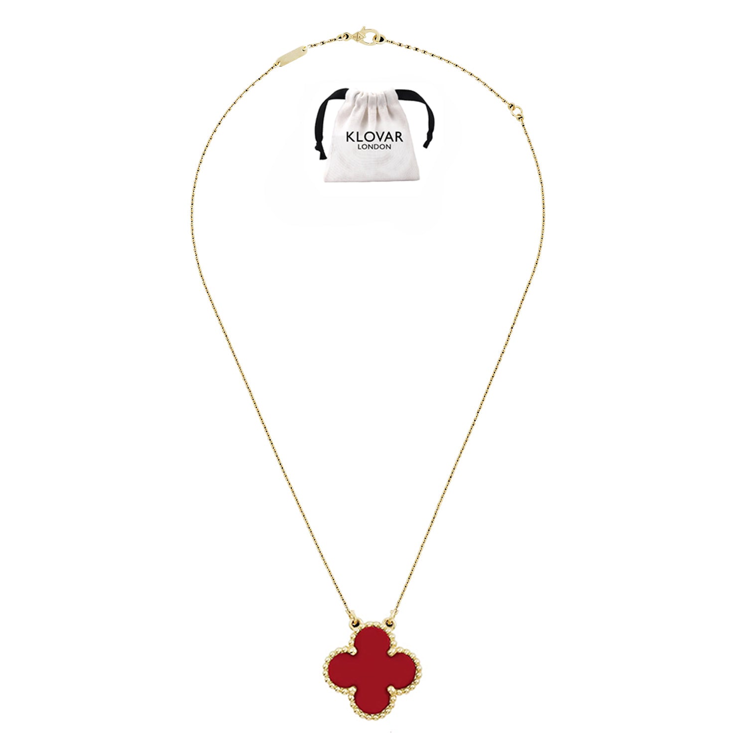 KLOVAR LONDON Red Large 1 Motif Clover Necklace 925 Silver 18k Gold Plated
