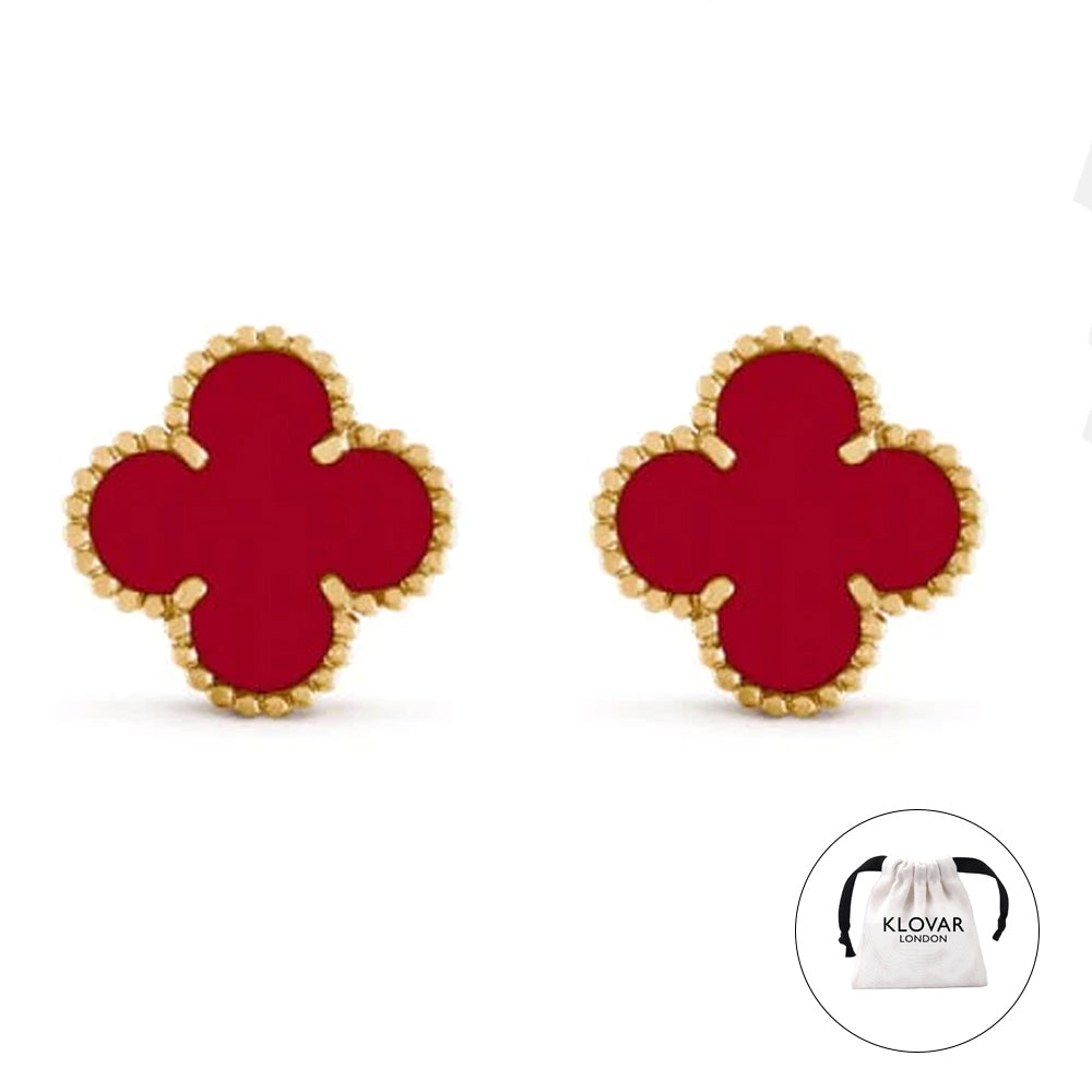 KLOVAR LONDON Red Clover Earrings 925 Silver 18k Gold Plated