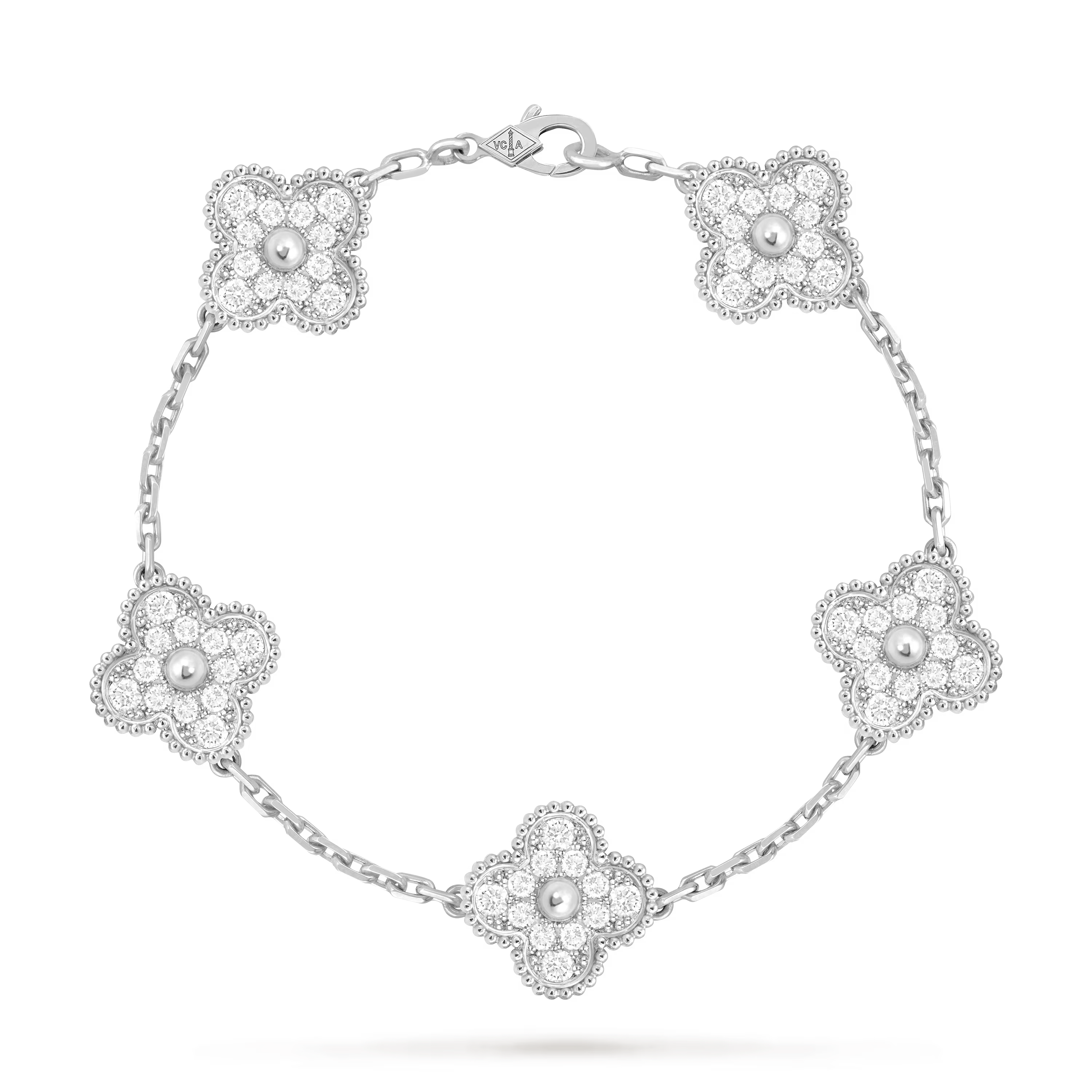 KLOVAR LONDON Silver Diamond Clover Bracelet 925 Stainless Steel Silver 18k Gold Plated