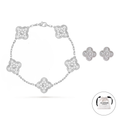 KLOVAR LONDON Silver Diamond Clover Bracelet Earrings Set 925 Silver
