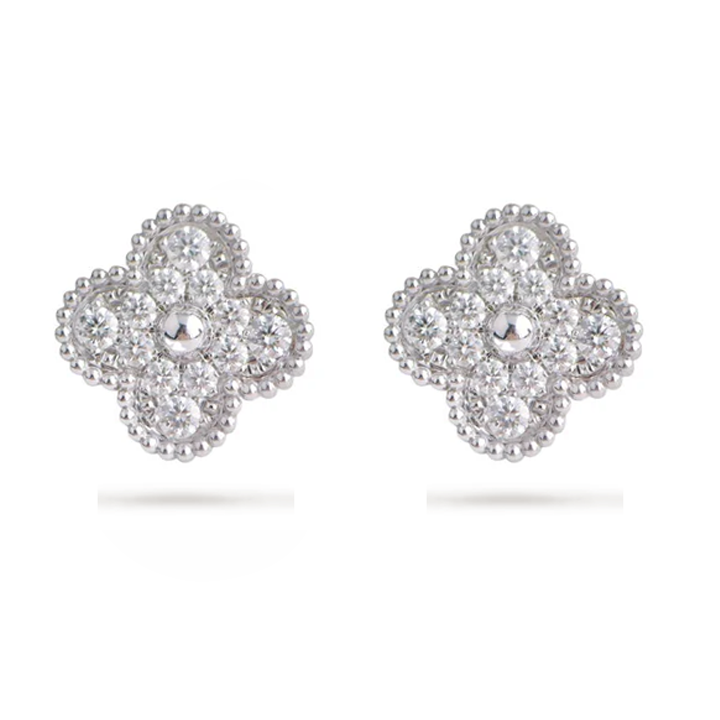 KLOVAR LONDON Silver Diamond Clover Earrings 925 Silver