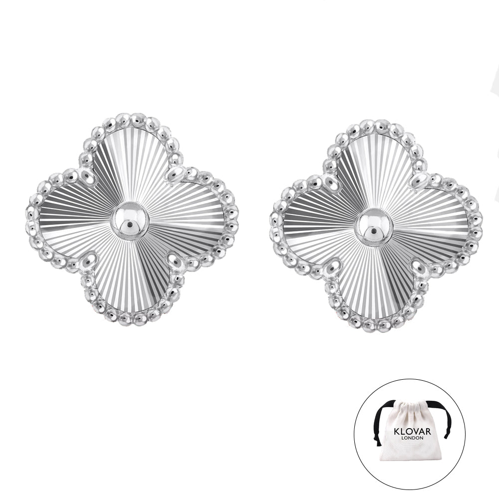 Stainless Silver Clover Necklace Bracelet Earrings Set Four Leaf Single Clover - Silver