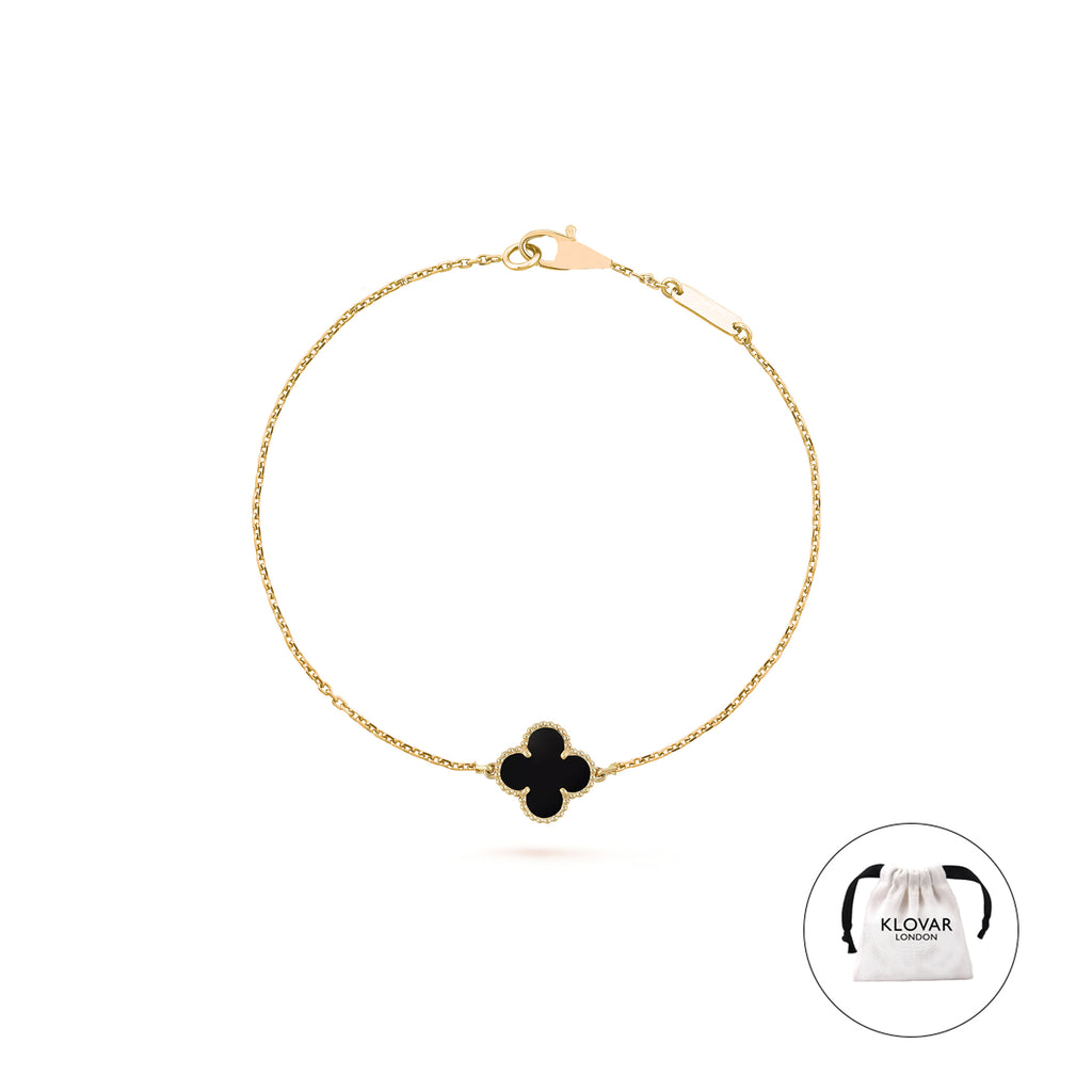 KLOVAR LONDON Black Single Clover Bracelet 925 Silver 18k Gold Plated