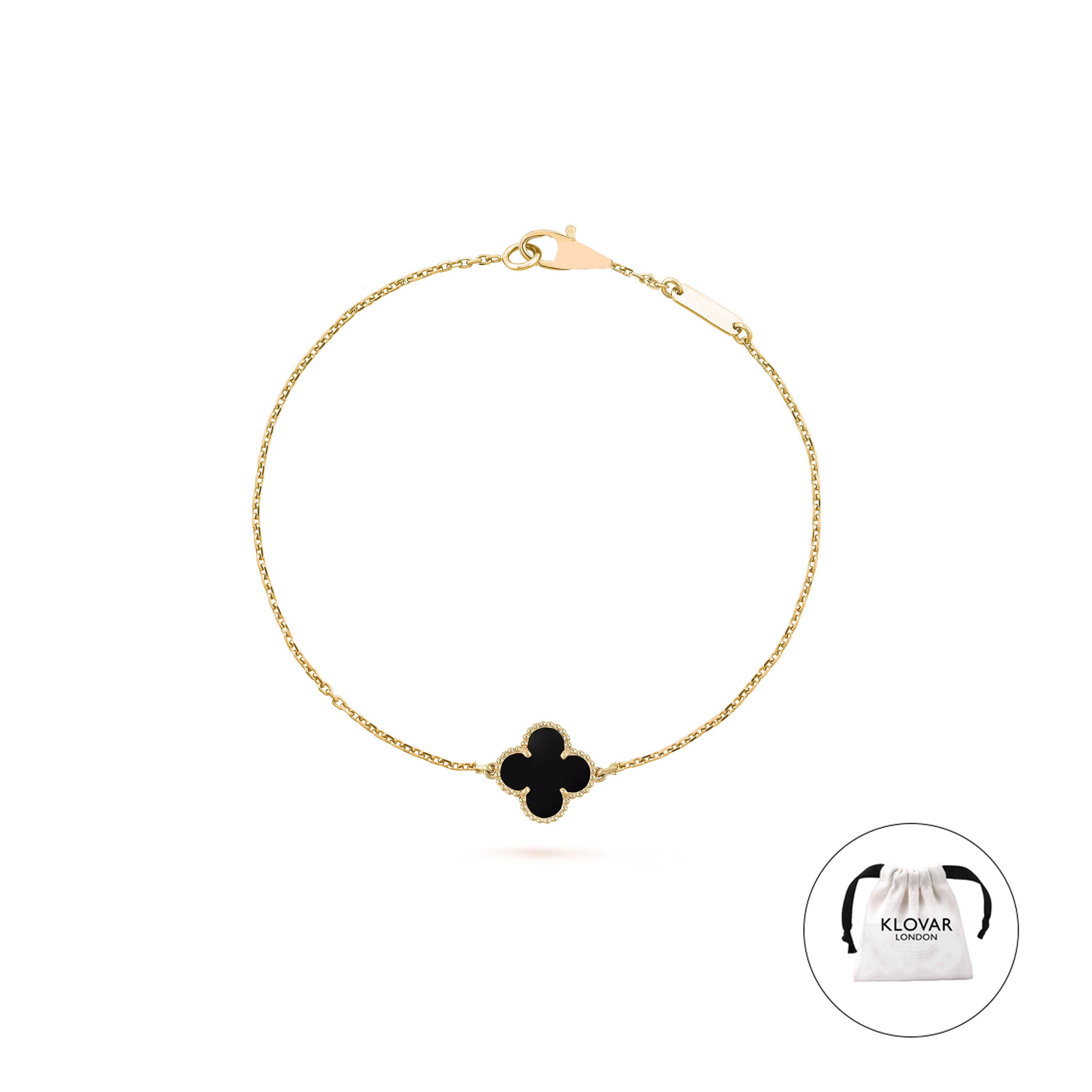 18K Black Gold Single Clover Bracelet Four Leaf Clover - Black