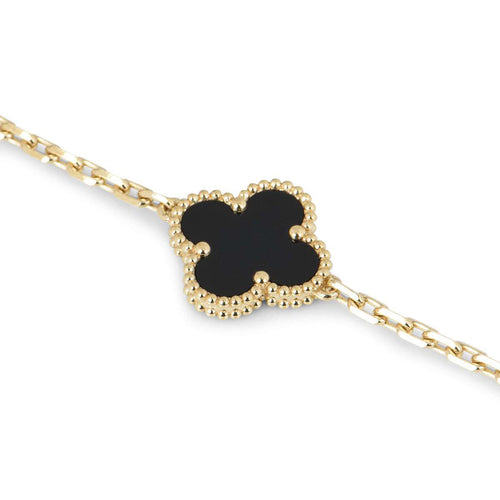 KLOVAR LONDON Black Single Clover Bracelet 925 Silver 18k Gold Plated