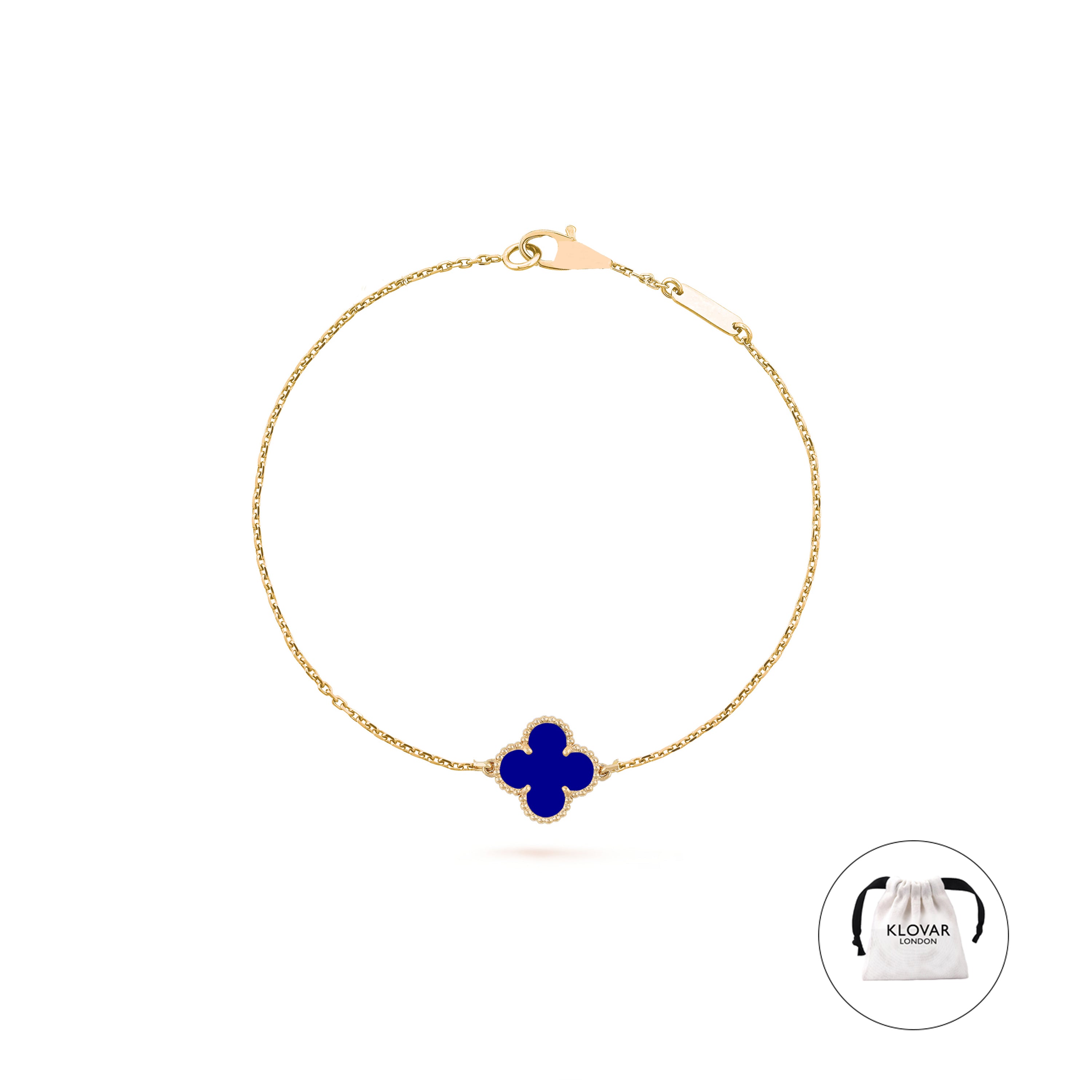 KLOVAR LONDON Blue Single Clover Bracelet 925 Silver 18k Gold Plated