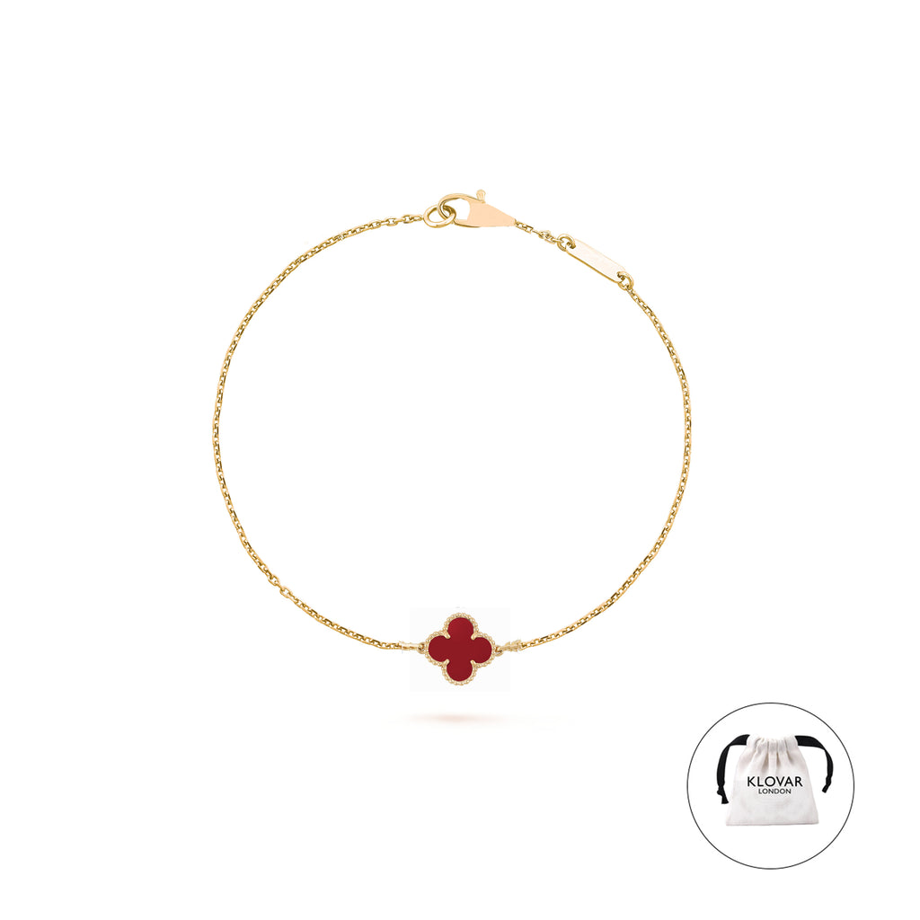 KLOVAR LONDON Dark Red Single Clover Bracelet 925 Silver 18k Gold Plated