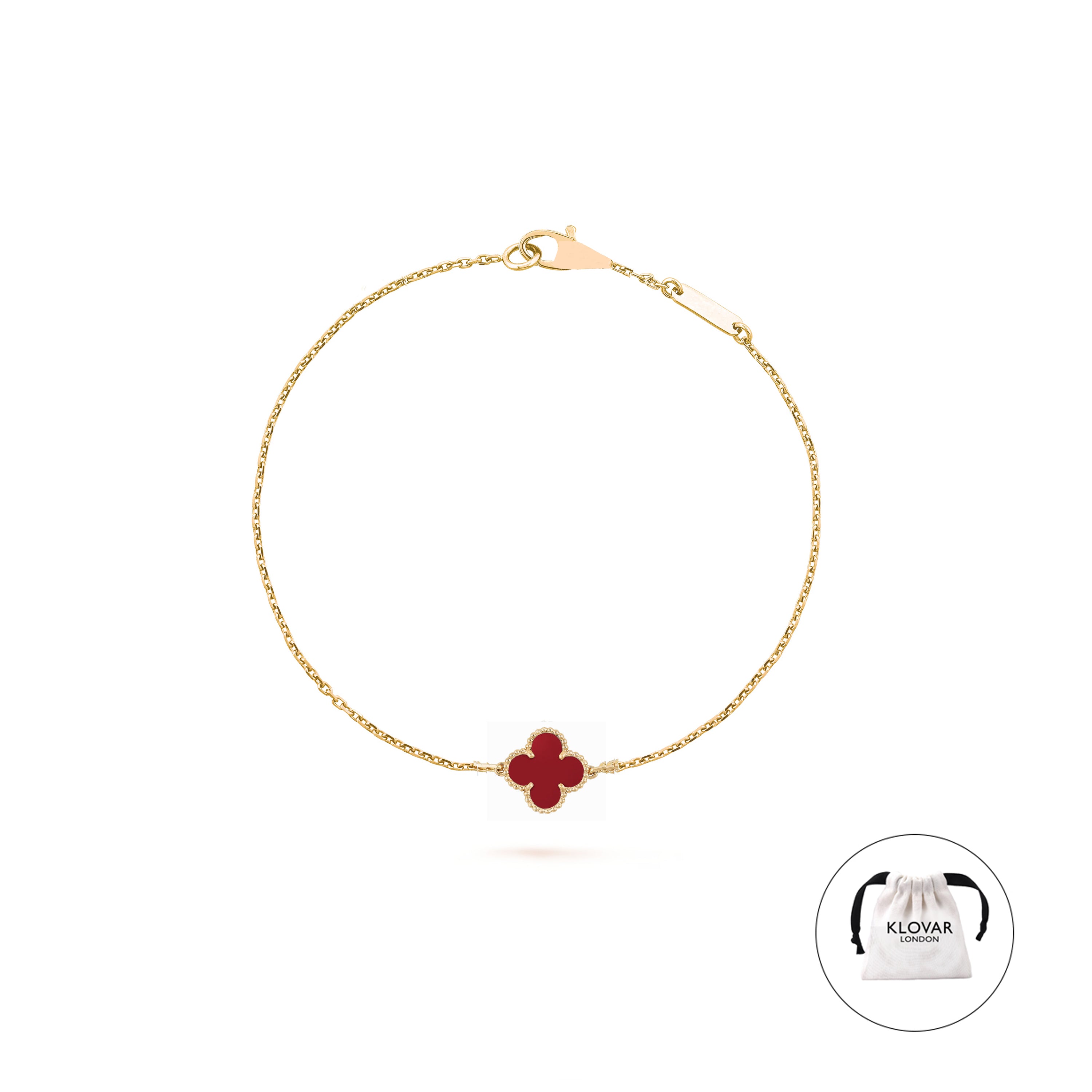 KLOVAR LONDON Dark Red Single Clover Bracelet 925 Silver 18k Gold Plated