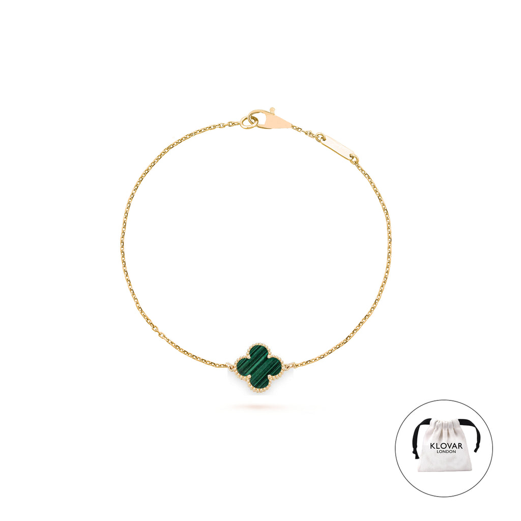 KLOVAR LONDON Green Single Clover Bracelet 925 Silver 18k Gold Plated