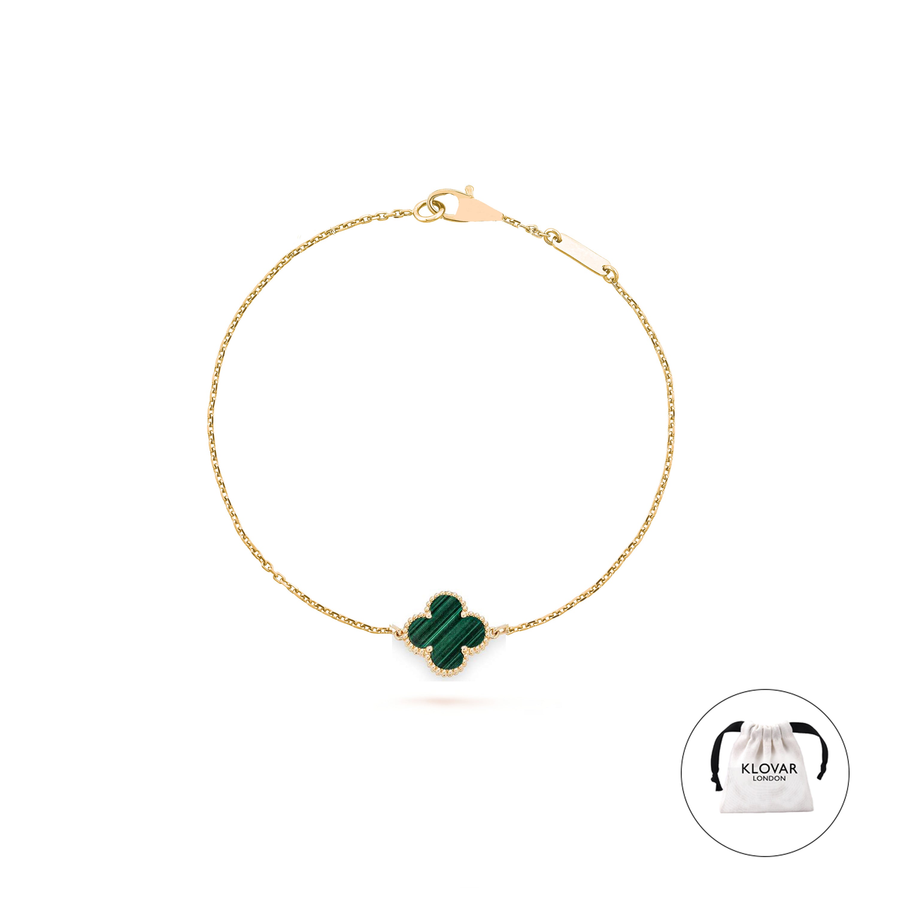 KLOVAR LONDON Green Single Clover Bracelet 925 Silver 18k Gold Plated