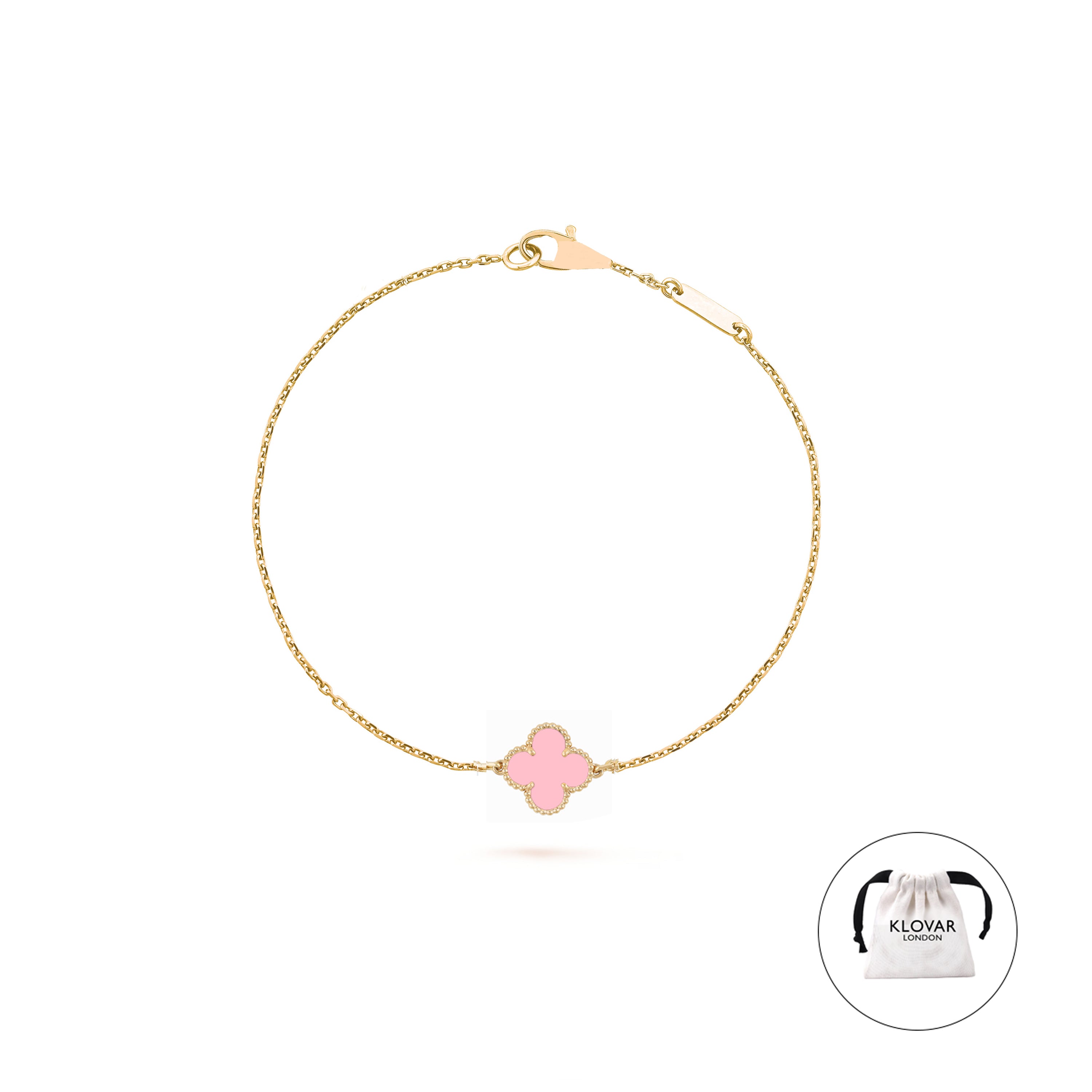 KLOVAR LONDON Pink Single Clover Bracelet 925 Silver 18k Gold Plated