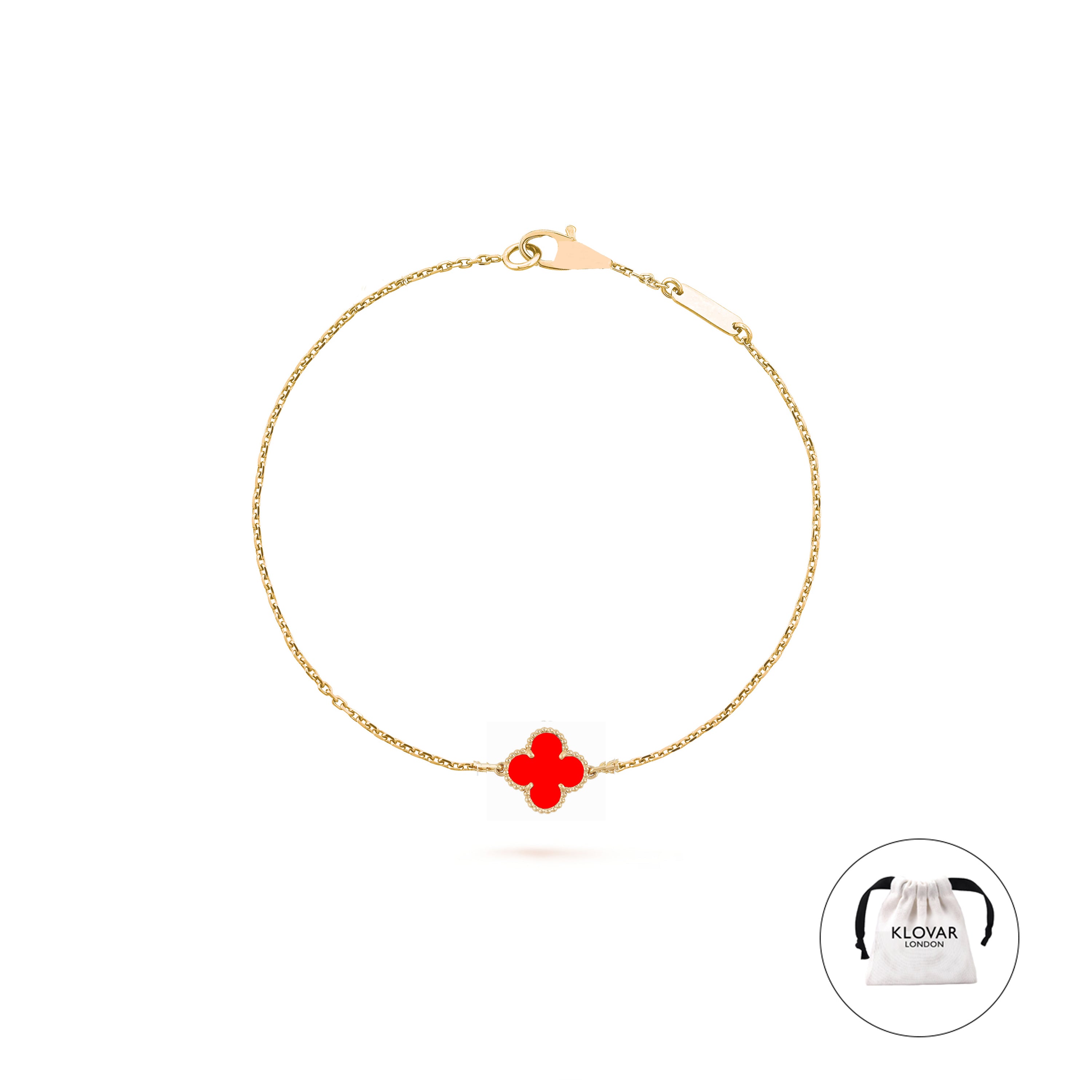 KLOVAR LONDON Red Single Clover Bracelet 925 Silver 18k Gold Plated