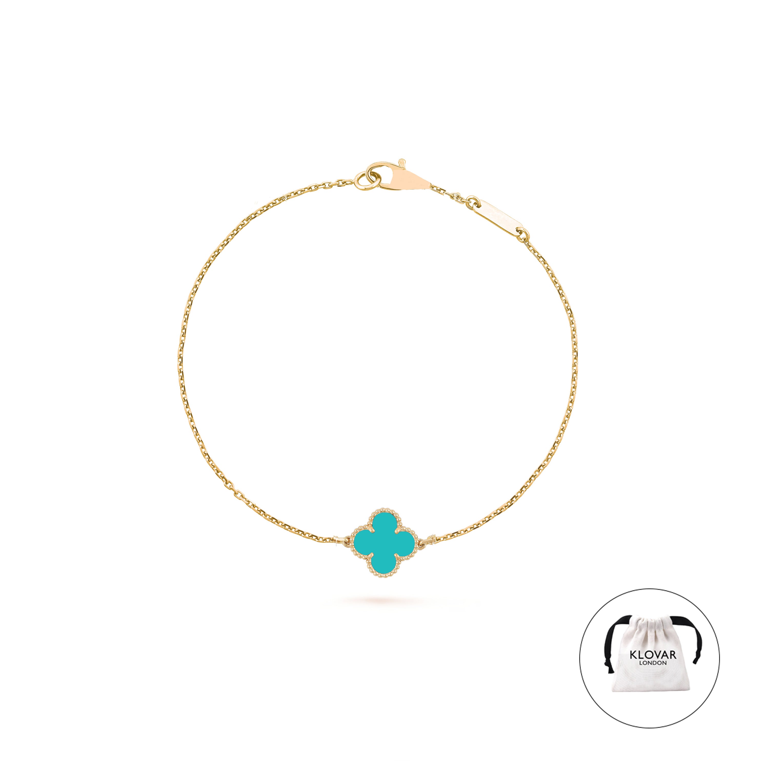 KLOVAR LONDON Turquoise Single Clover Bracelet 925 Silver 18k Gold Plated