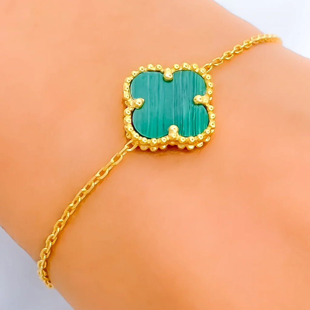KLOVAR LONDON Green Single Clover Bracelet 925 Silver 18k Gold Plated