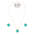 KLOVAR LONDON Turquoise Clover Necklace Earrings Set 925 Silver 18k Gold Plated