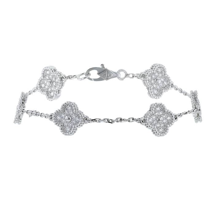 KLOVAR LONDON Silver Diamond Clover Bracelet 925 Stainless Steel Silver 18k Gold Plated
