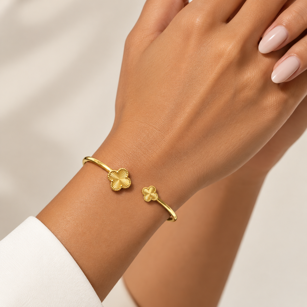 KLOVAR LONDON Gold Variable Clover Bangle 925 Silver 18k Gold Plated