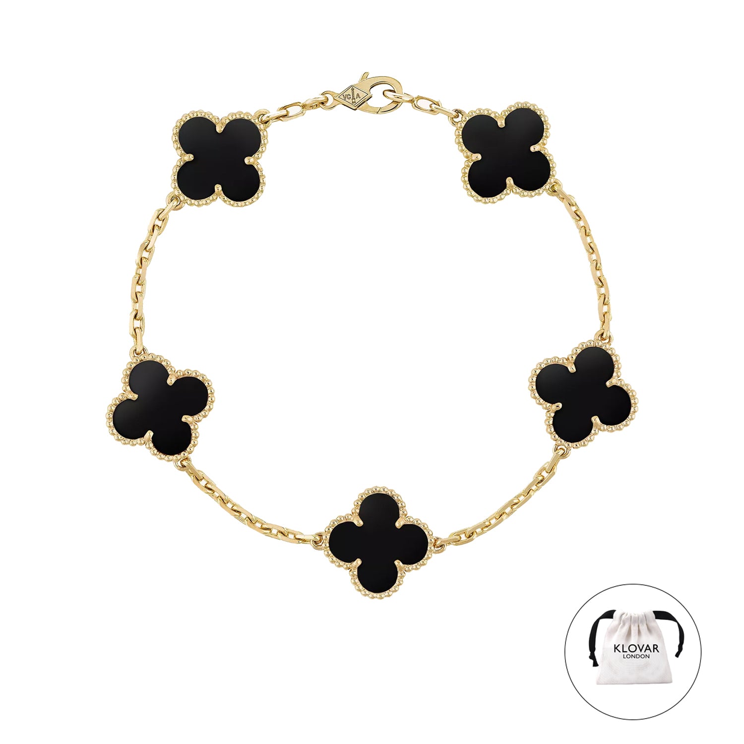 18K Black Gold Clover Bracelet Four Leaf Single Clover - Black
