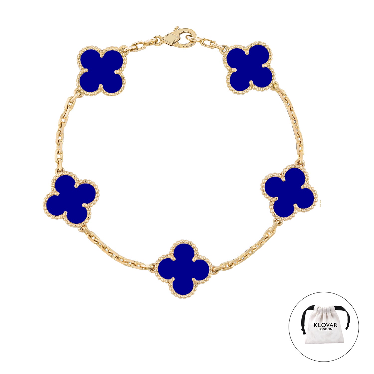 18K Blue Gold Clover Bracelet Four Leaf Single Clover - Blue