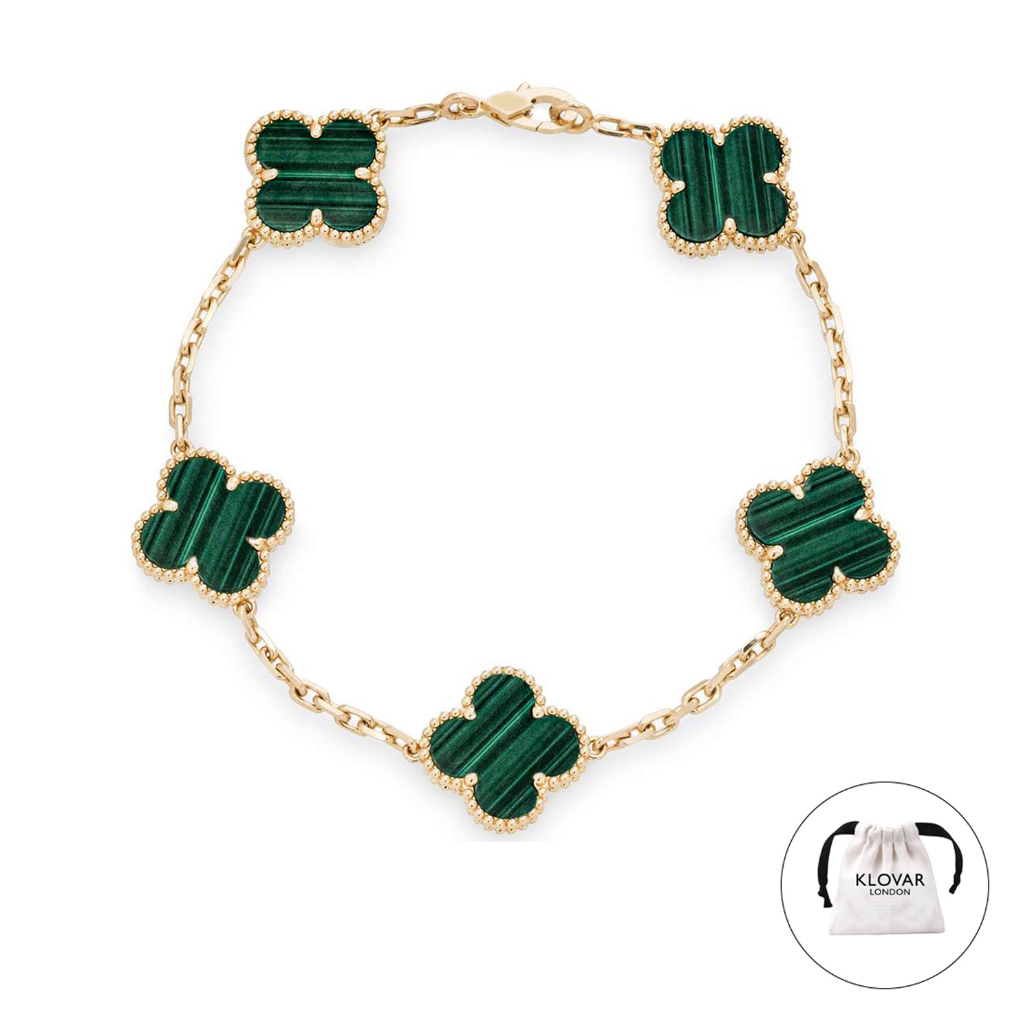 KLOVAR LONDON Green Clover Bracelet 925 Silver 18k Gold Plated