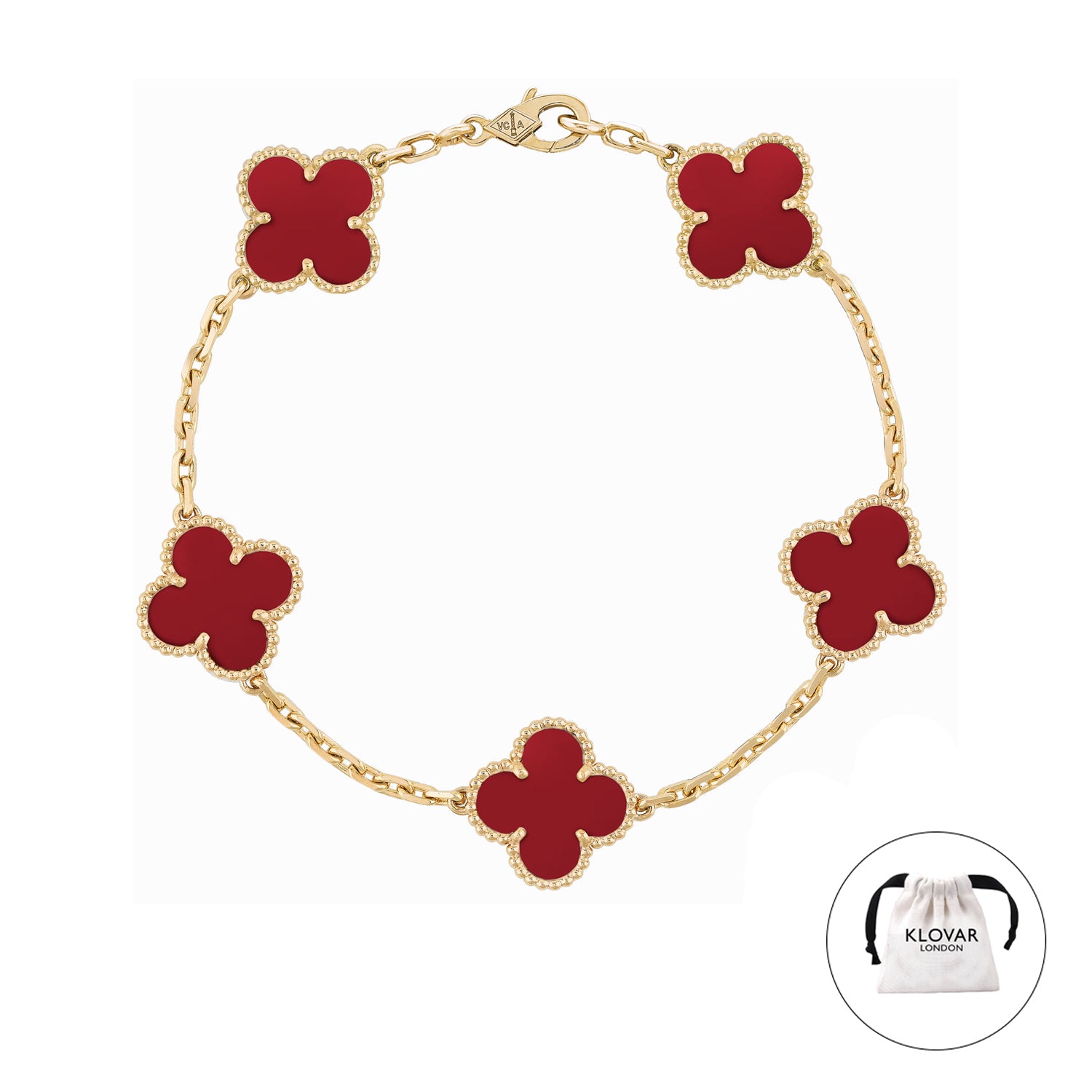KLOVAR LONDON Red Clover Bracelet 925 Silver 18k Gold Plated
