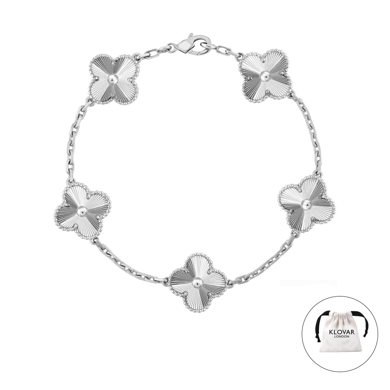 Stainless Silver Clover Necklace Bracelet Earrings Set Four Leaf Single Clover - Silver