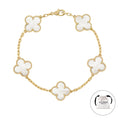 KLOVAR LONDON White Pearl Clover Bracelet 925 Silver 18k Gold Plated