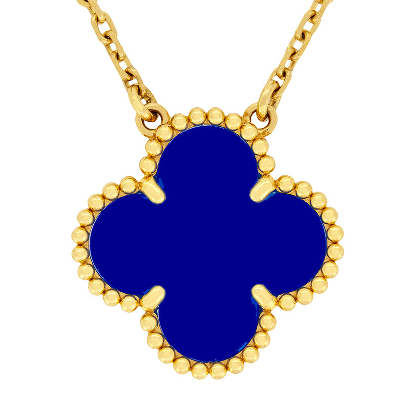 KLOVAR LONDON Blue Clover Necklace Earrings Set 925 Silver 18k Gold Plated