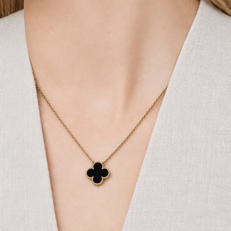 KLOVAR LONDON Black Clover Necklace 925 Silver 18k Gold Plated