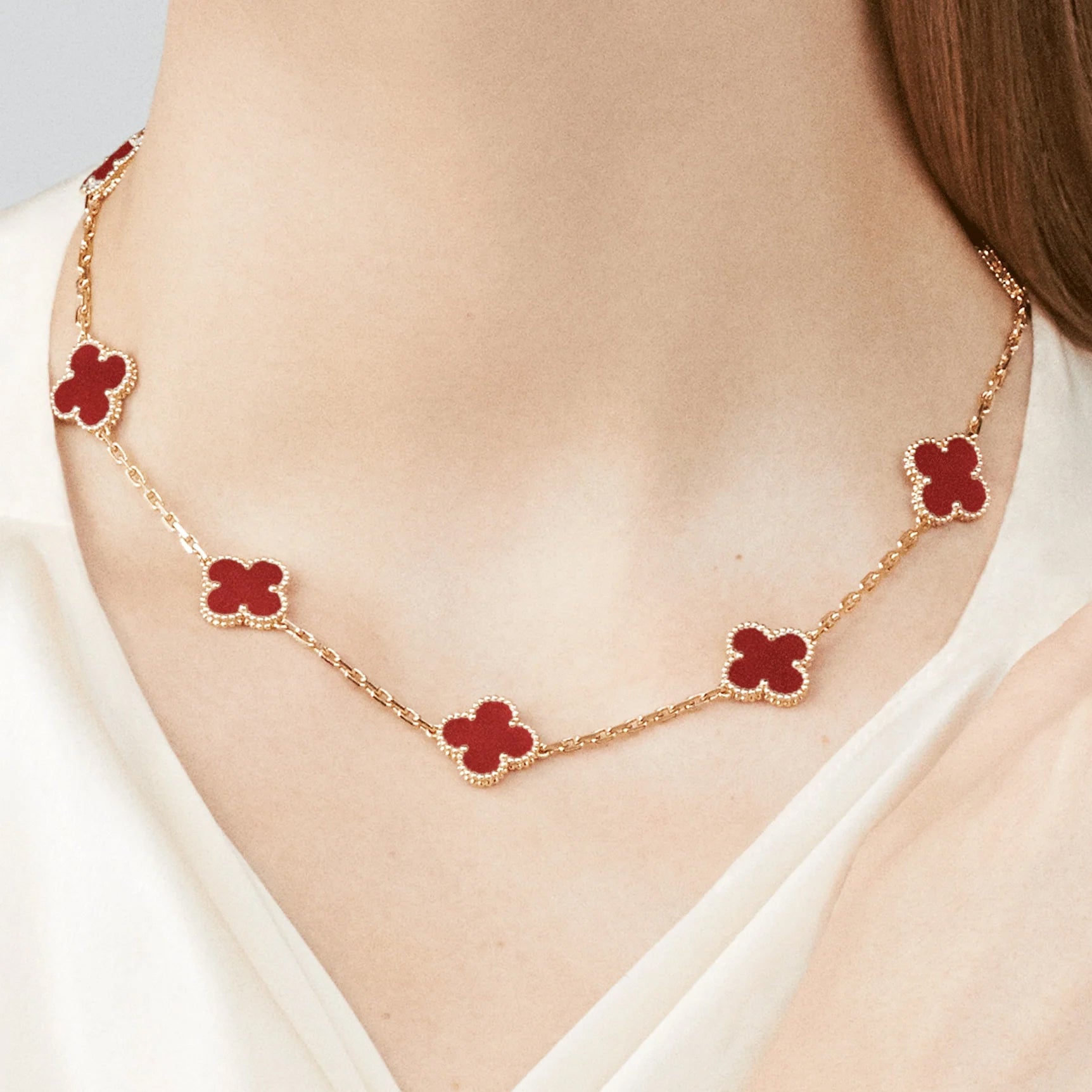 KLOVAR LONDON Red Clover 10 Motif Necklace 925 Silver 18k Gold Plated