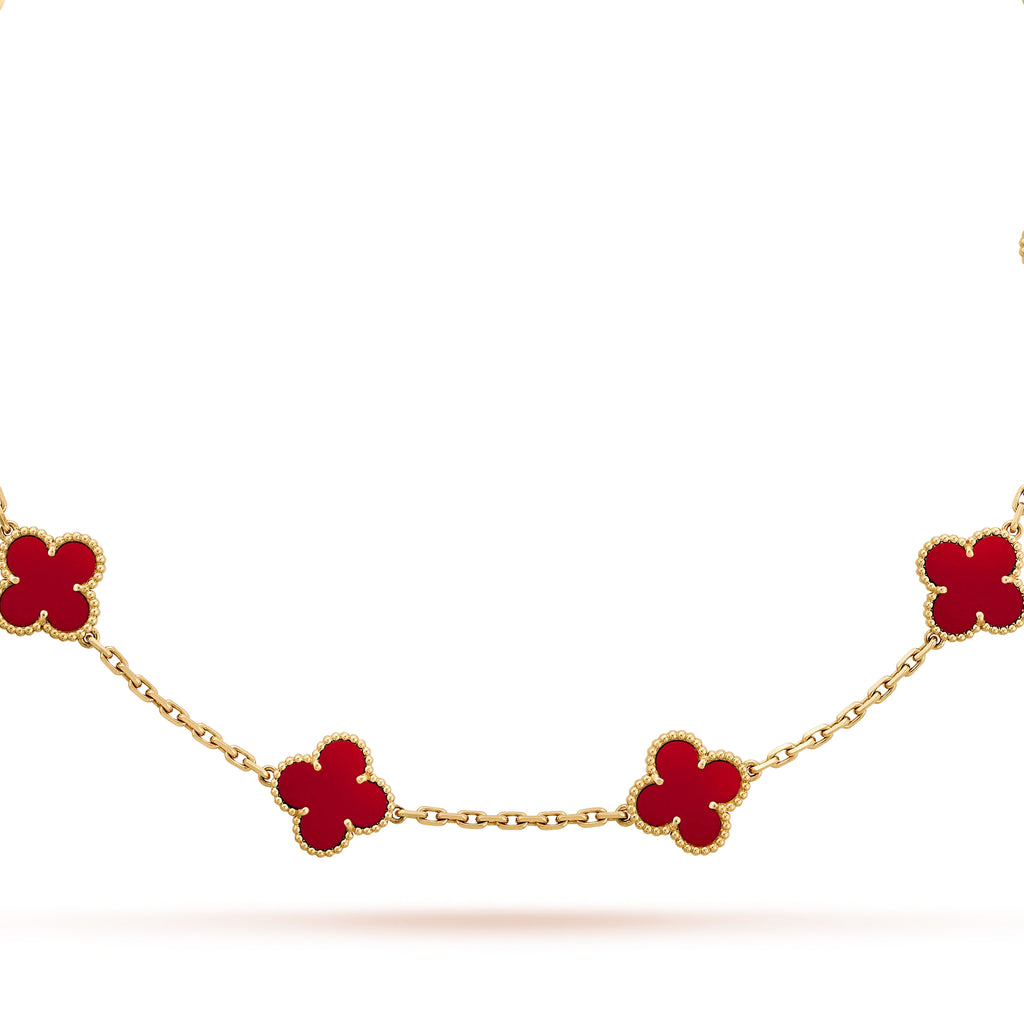 KLOVAR LONDON Red Clover 10 Motif Necklace 925 Silver 18k Gold Plated