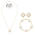 KLOVAR LONDON white Pearl Clover Necklace Earrings Bracelets Set 925 Silver 18k Gold Plated