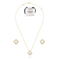 KLOVAR LONDON White Pearl Clover Necklace Earrings Set 925 Silver 18k Gold Plated