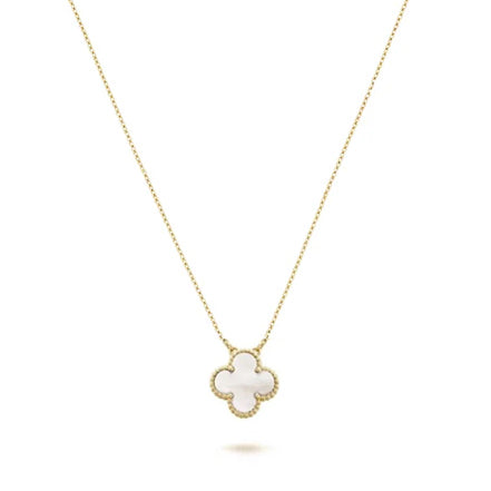 KLOVAR LONDON White Pearl Clover Necklace 925 Silver 18k Gold Plated