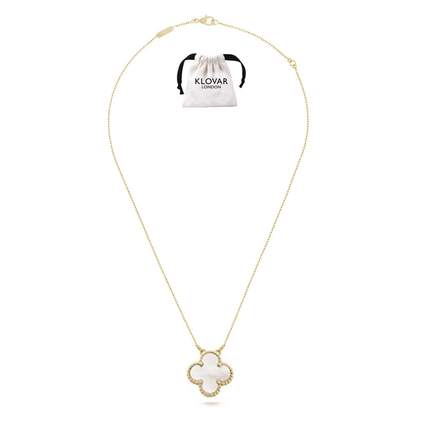 KLOVAR LONDON White Pearl Clover Large 1 Motif Necklace 925 Silver 18k Gold Plated
